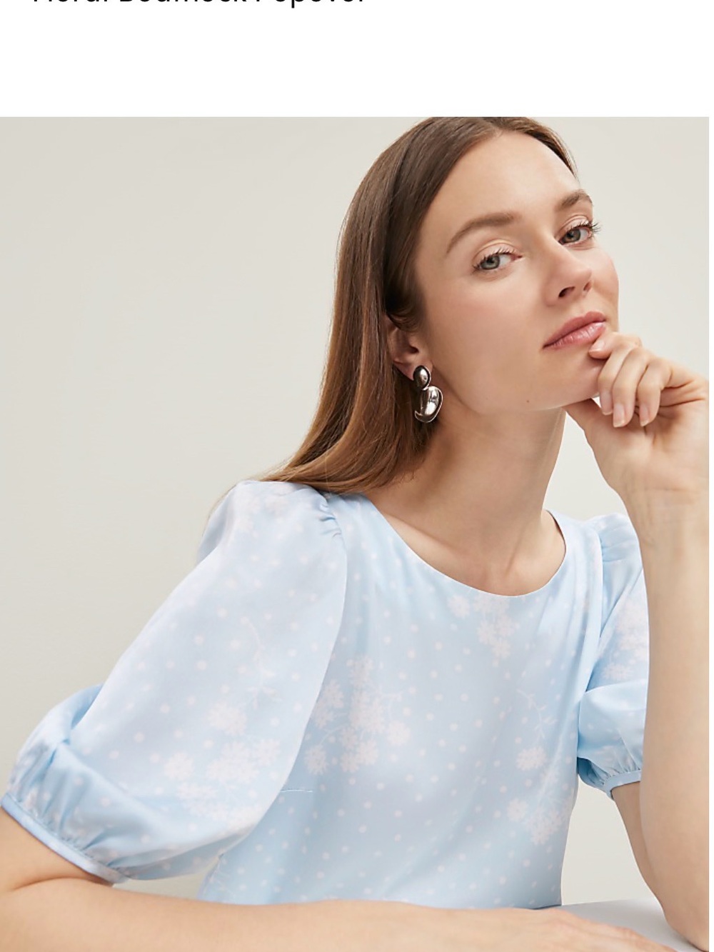 NWT! Ann Taylor Light Blue Floral Puff-Sleeve Blouse “floral boatneck popover”